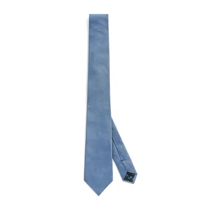 Paul Smith Linen-silk Polka Dot-embroidered Tie In Blue