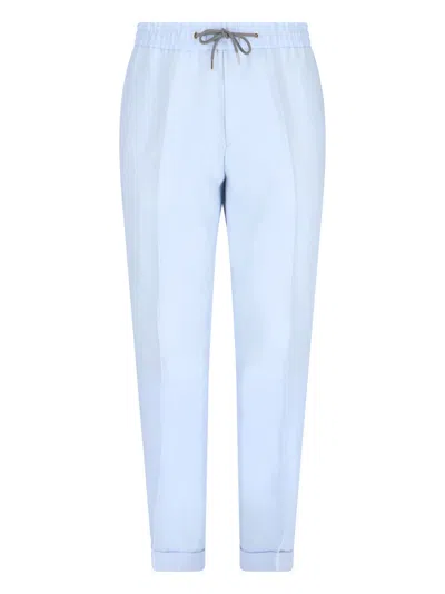 Paul Smith Linen Sports Pants In Blue
