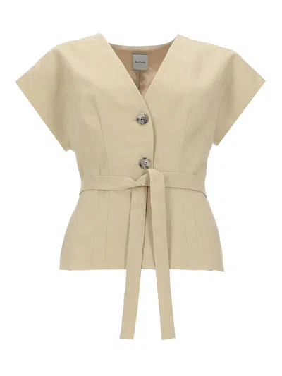 Paul Smith Linen With Coordinating Belt Blouse In Neutral