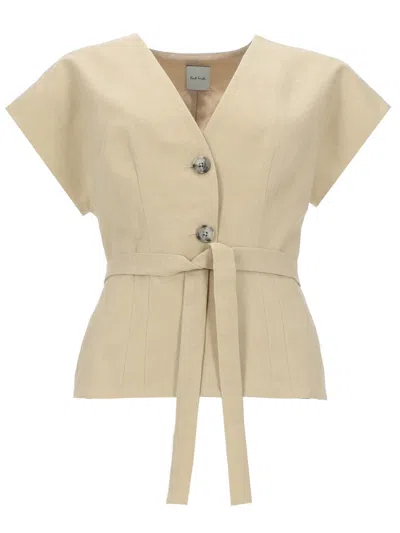 Paul Smith Top In Lino Con Cintura In Neutral