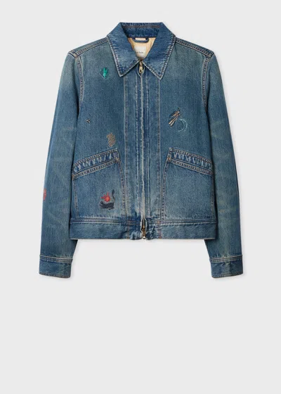 Paul Smith 'little Beasts' Embroidered Denim Jacket Blue