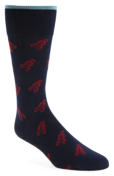 Paul Smith Lobsters Cotton Blend Dress Socks In Navy