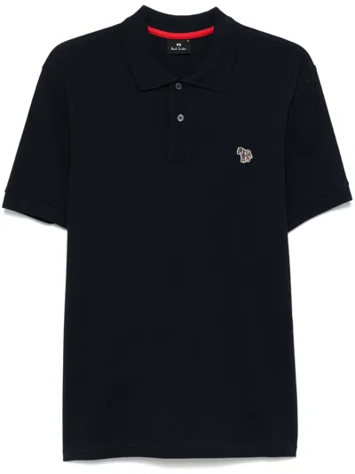 Paul Smith Logo Cotton Polo Shirt In Blue