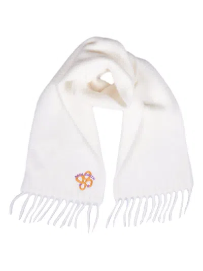 Paul Smith Logo Embroidered Fringed Edge Scarf In White