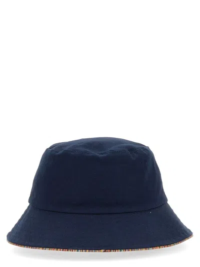 Paul Smith Logo Embroidered Reversible Bucket Hat In Navy