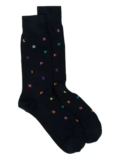 Paul Smith Logo-embroidered Socks In Black
