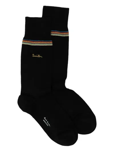 Paul Smith Logo-embroidered Socks In Black