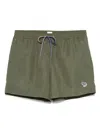Paul Smith Washed Khaki Zebra Logo Swim Shorts Green In Green