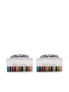 Paul Smith Logo-engraved Striped Cufflinks In Silver