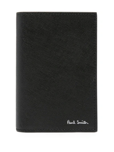 Paul Smith Logo Leather Credit Card Case In Black