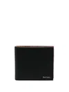 Paul Smith Black Leather Wallet With Signature Stripe Pattern In Black