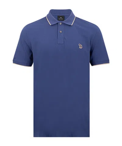 Paul Smith Logo Pattern Polo Shirt In Blue