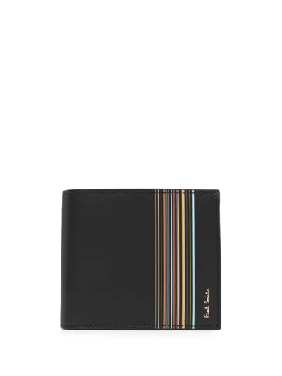 Paul Smith Black Leather 'signature Stripe Block' Credit Card Holder