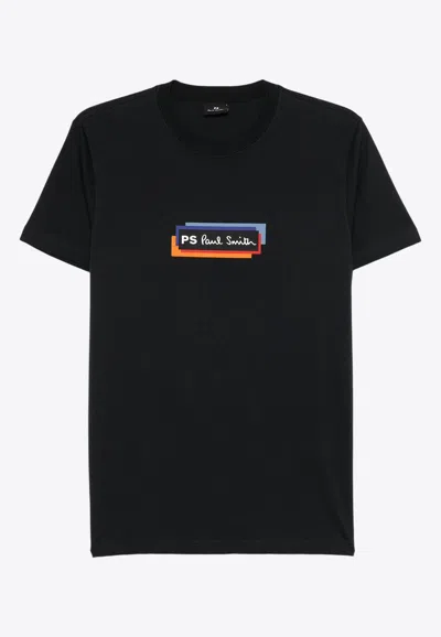 Paul Smith Logo Print Crewneck T-shirt In Blue