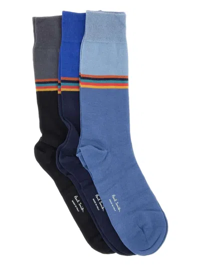 Paul Smith Logo-print Socks (pack Of Three) In Blue