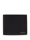 Paul Smith Black Leather Wallet With Signature Stripe Pattern In Black