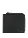 Paul Smith Black Grained Leather Contrast Interior Billfold And Coin Wallet In Black