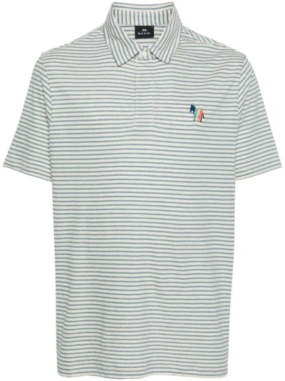 Paul Smith Logo Striped Polo Shirt In White