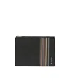 Paul Smith Black Leather Signature Stripe Block Credit Card Holder In Green