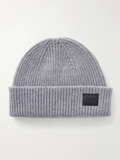 Paul Smith Logo-appliquéd Ribbed Cashmere And Merino Wool-blend Beanie In Gray