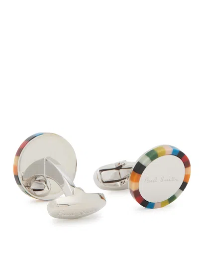 Paul Smith Logo-engraved Striped Cufflinks In Multicoloured 1
