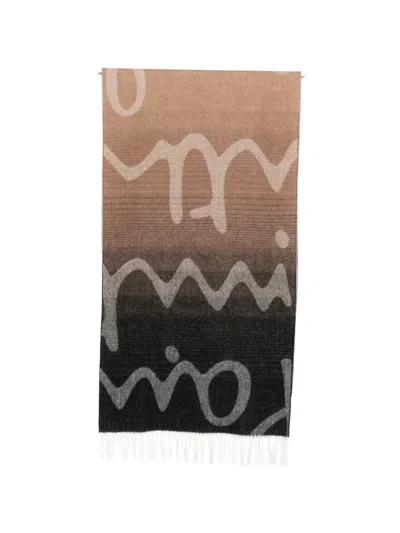 Paul Smith Logo-print Fringed Scarf In Brown