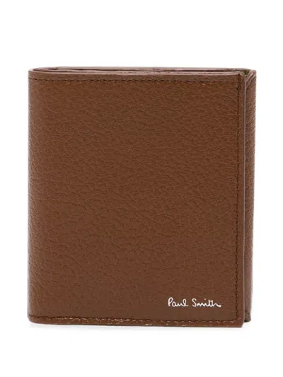 Paul Smith Logo-stamp Pebbled-leather Wallet In Purple