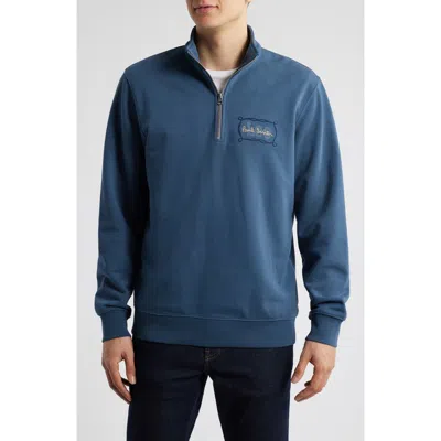 Paul Smith London Half-zip Cotton Blend Sweatshirt In Inky Blue