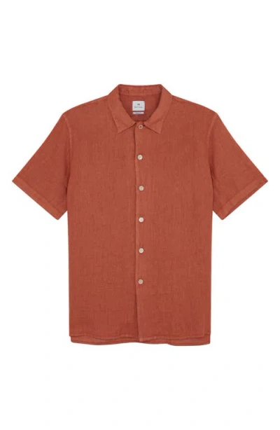 Paul Smith London Linen Casual Fit Short Sleeve Button-up Shirt In Orange