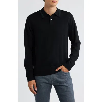Paul Smith London Long Sleeve Tipped Wool Polo Sweater In Black