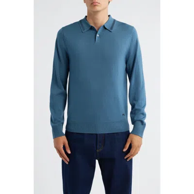 Paul Smith London Long Sleeve Tipped Wool Polo Sweater In Blue