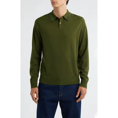 Paul Smith London Long Sleeve Tipped Wool Polo Sweater In Green