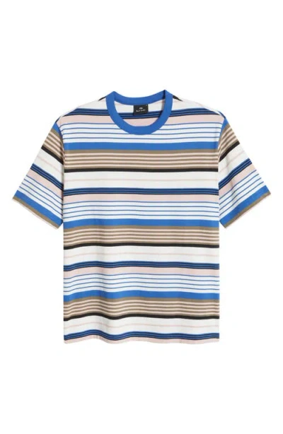 Paul Smith London Stripe Cotton T-shirt In Cobalt Blue