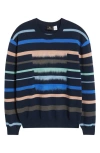 Paul Smith Stripe Crewneck Cotton & Wool Sweater In Dark Navy