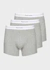 Paul Smith Pack Of Three Branded-waistband Stretch-cotton Trunks In Grey