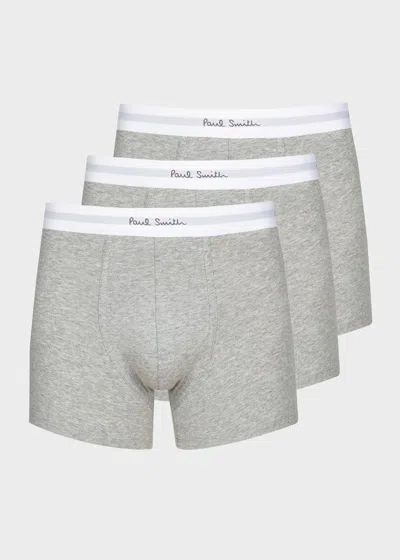 Paul Smith Pack Of Three Branded-waistband Stretch-cotton Trunks In Gray