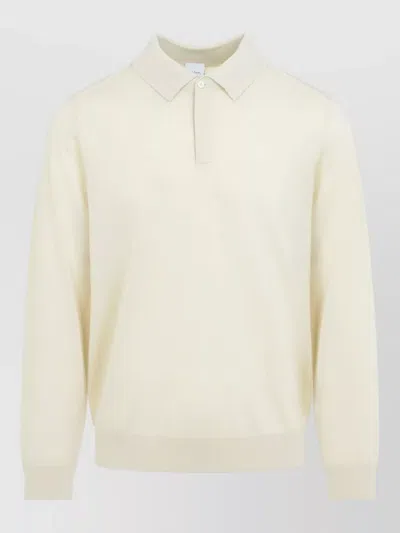Paul Smith Long Sleeve Knit Polo Ribbed Cuffs Hem In White