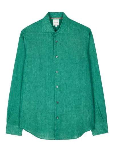 Paul Smith Long-sleeve Linen Shirt In Green