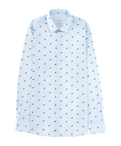 Paul Smith Shirt All Over Print Button Collar In Blue