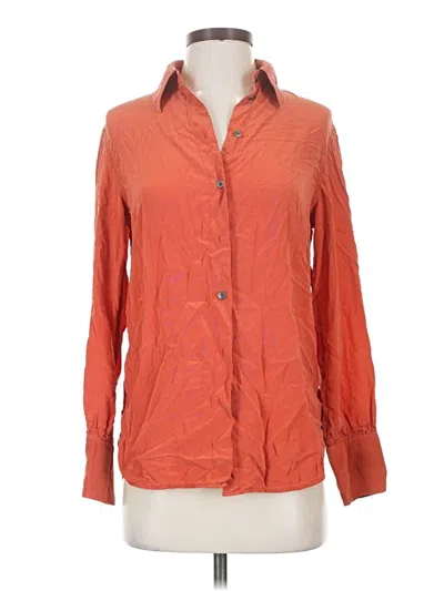 Pre-owned Paul Smith Long Sleeve Silk Top Orange Collared Neckline Tops
