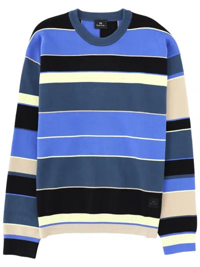 Paul Smith Long Sleeve Striped Sweater Crafted From Organic Cotton In Blue