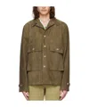 Paul Smith Long-sleeved Button Leather Jacket In Green