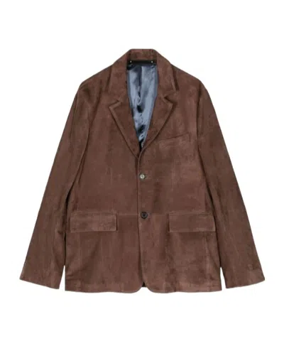 Paul Smith Single-breasted Leather Blazer In Brown