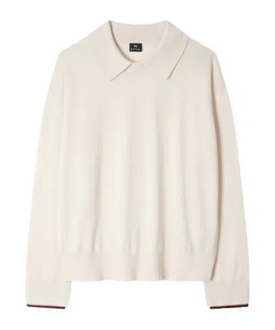 Paul Smith Long Sleeved Knitted Polp Shirt In Neutral