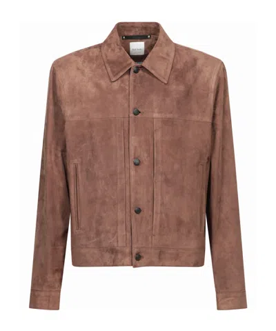 Paul Smith Long-sleeved Leather Jacket In Brown