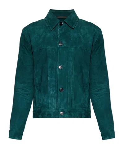 Paul Smith Long-sleeved Leather Jacket In Green