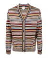 Paul Smith Multicolored Horizontal Striped Wool Blend Cardigan In Multicolor