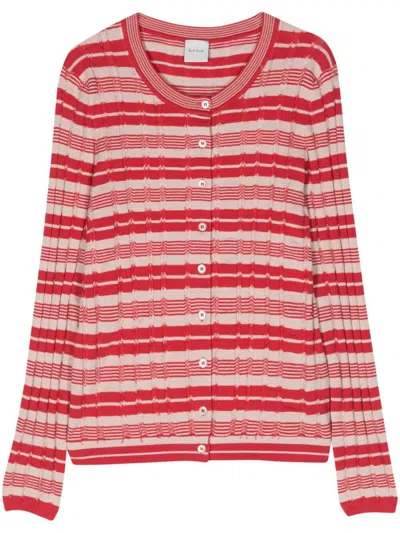 Paul Smith Long Sleeves Striped Korean Sweater In Red
