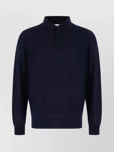 Paul Smith Long Sleeves Wool Polo Shirt In Blue