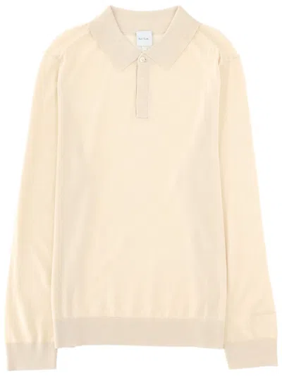 Paul Smith Long-sleeve Merino Wool Polo Shirt In Yellow